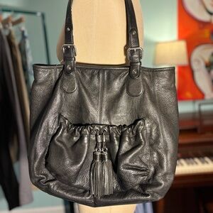 Elegant Black Leather Tote Bag